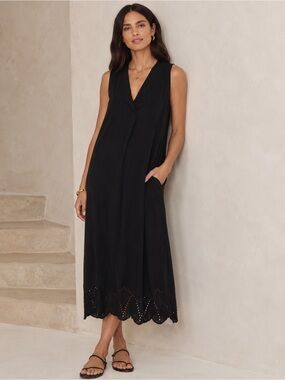 White Label The White Company Embroidered Hem Midi Dress